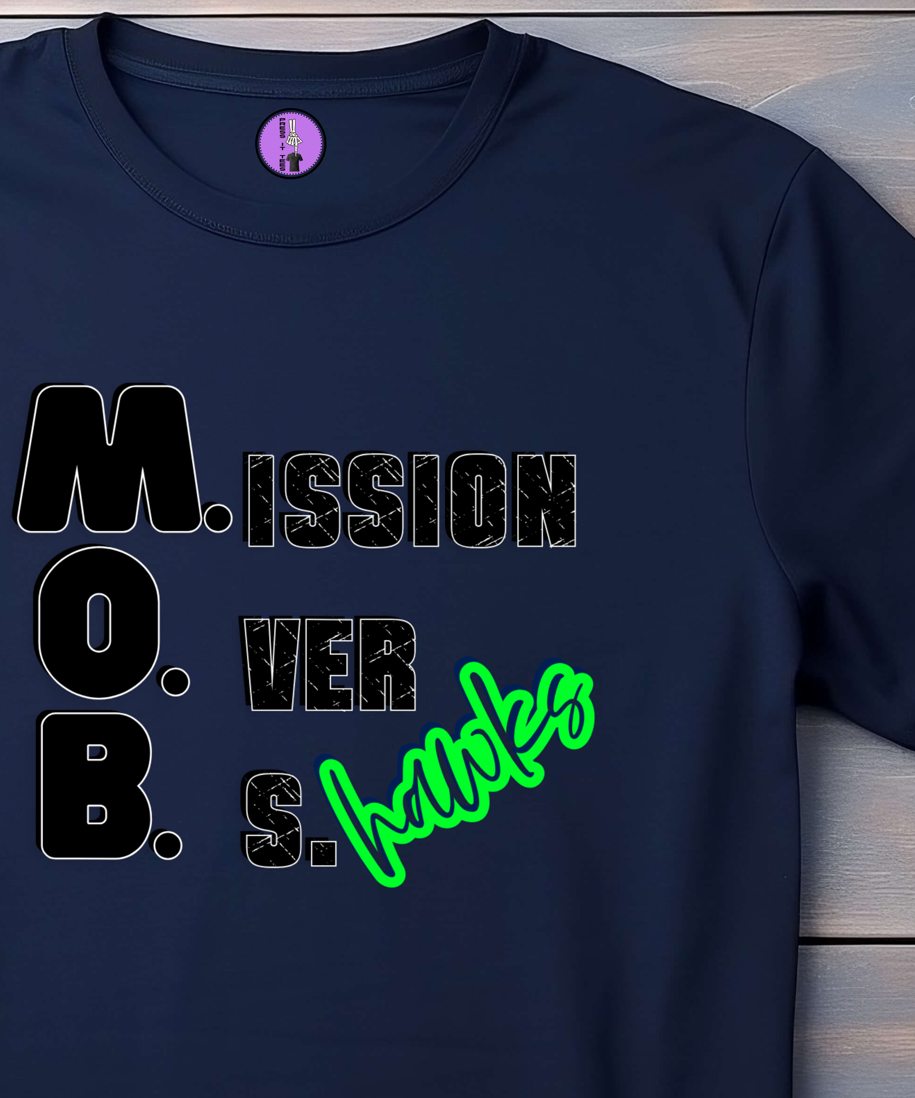 Unisex Seattle MOB Mission Over BS short sleeve T-shirt in black with graphic design, made by Press It Tees.