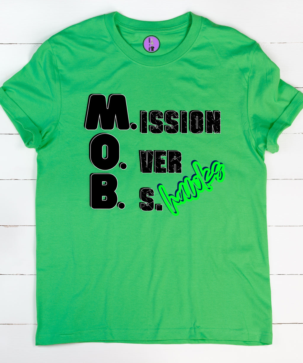 Unisex Seattle MOB Mission Over BS short sleeve T-shirt by Press It Tees showing a casual fit with graphic design on the front.