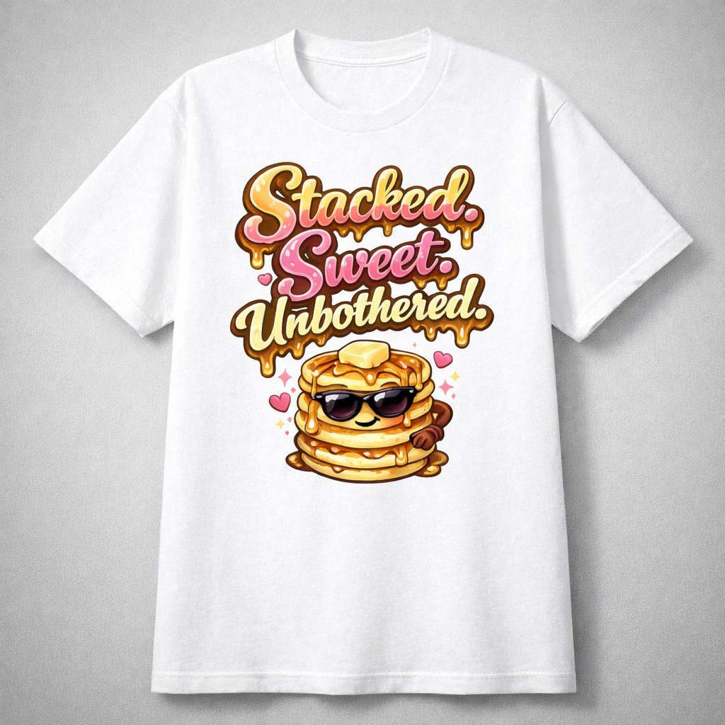White stacked Sweet Short Sleeve Unisex T-shirt by Press It Tees, front view showing the layered design and casual fit.