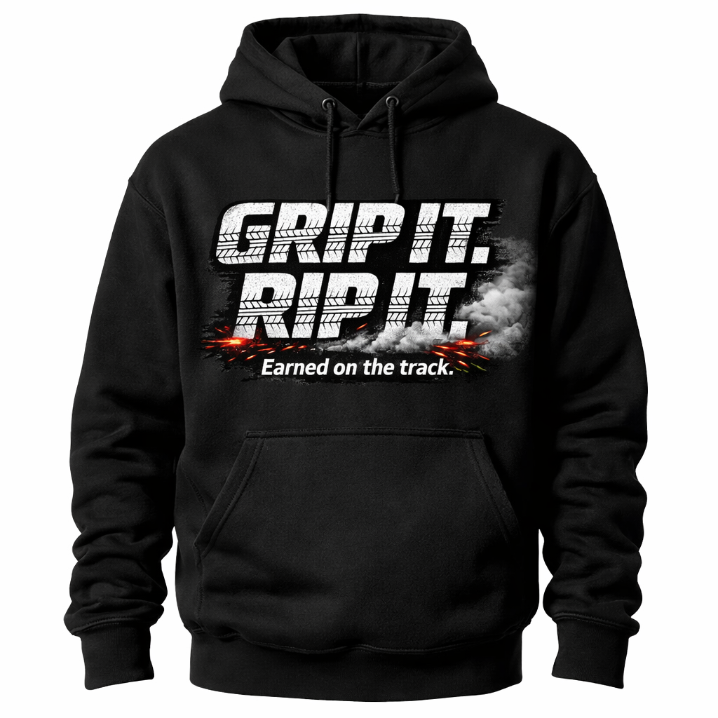 Black Grip It Rip It hoodie by Press It Tees, unisex clothing with a comfortable fit and stylish design.