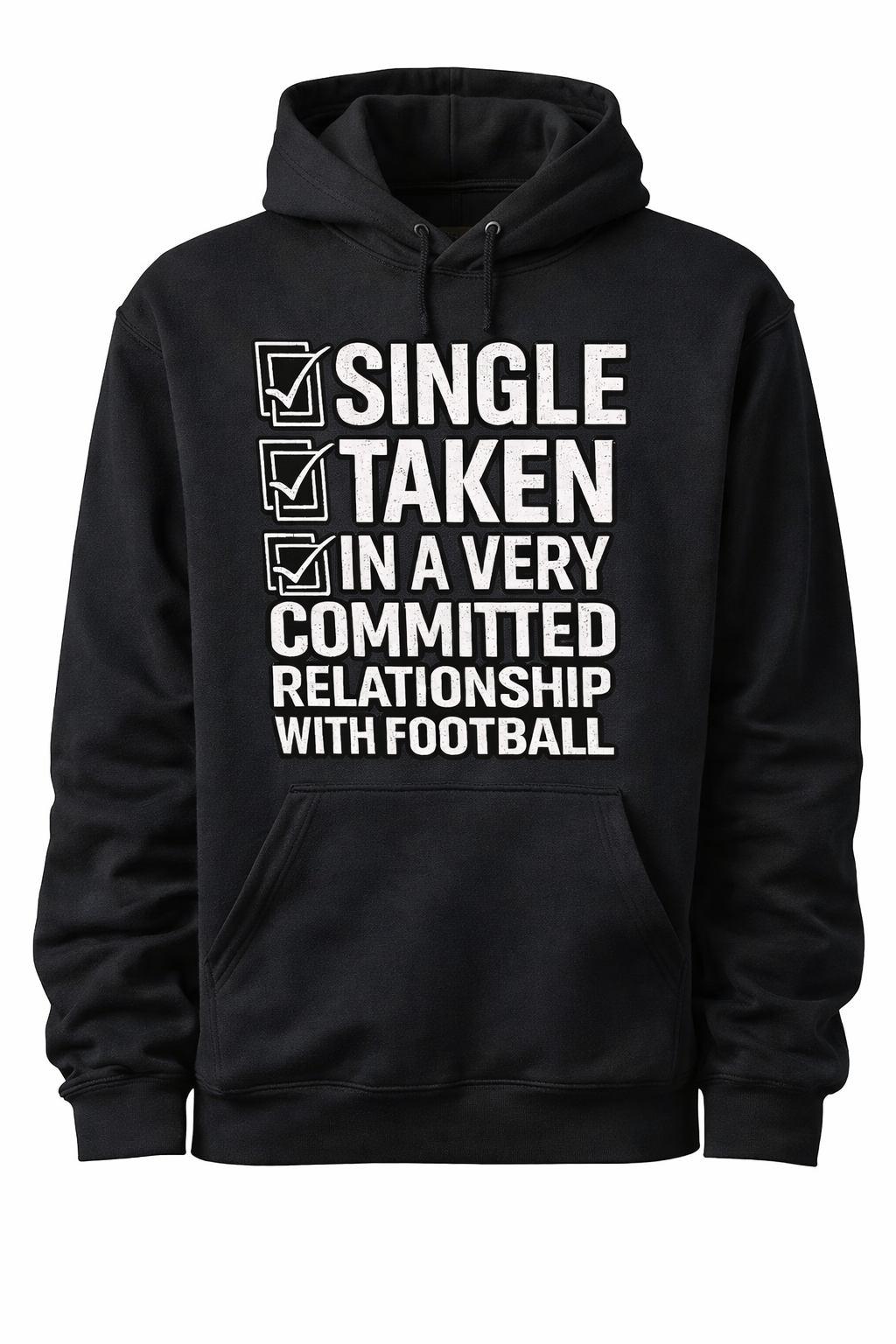 Black unisex hoodie from Press It Tees featuring football-themed "Committed" design on the front, casual and comfortable clothing.