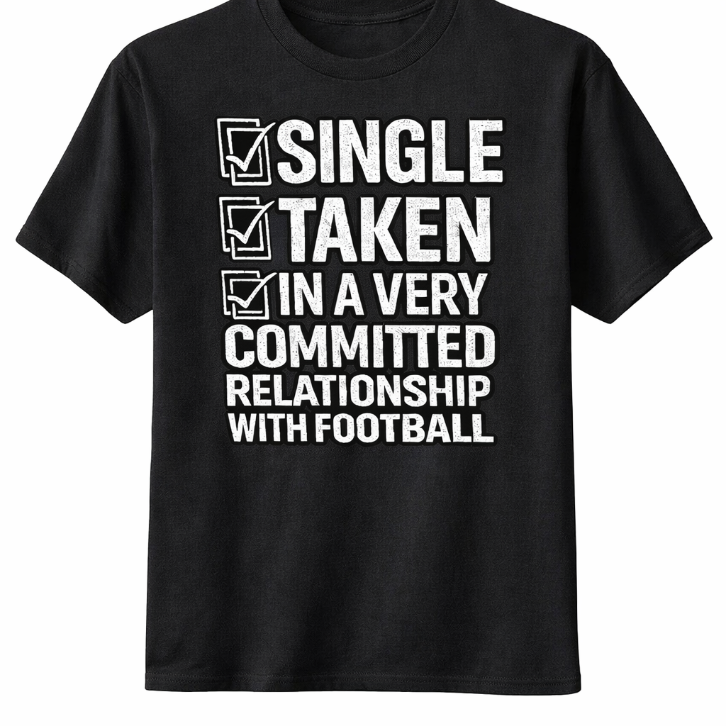 Black unisex football-themed short sleeve T-shirt by Press It Tees, casual clothing with sporty design.