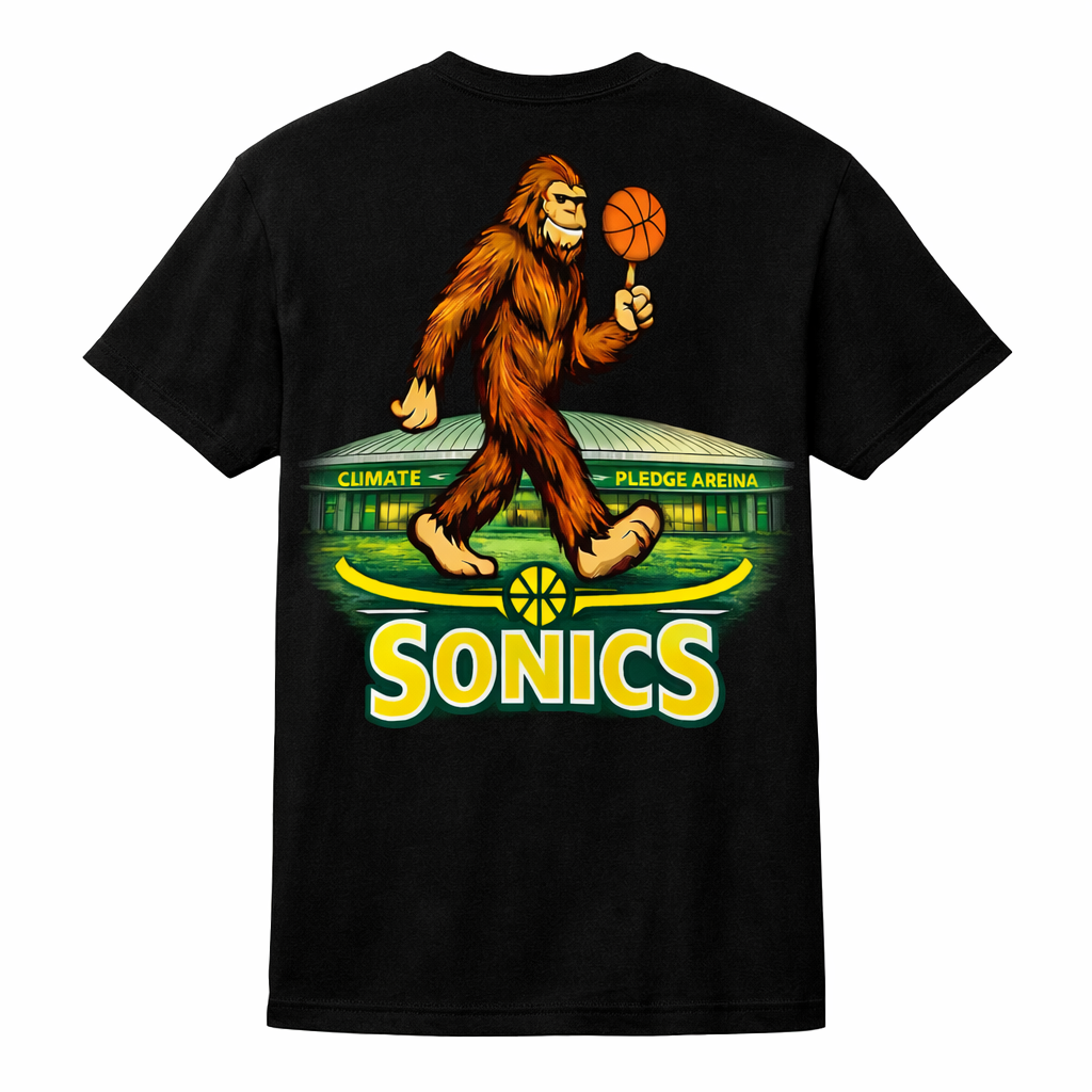 Black Press It Tees Squash Sonics short sleeve unisex T-shirt, casual clothing with squash graphic design.