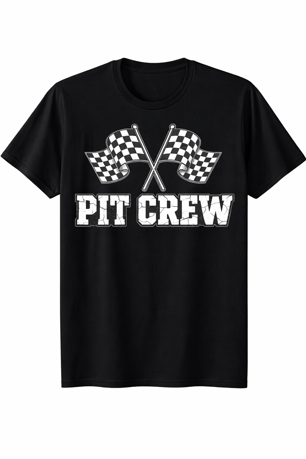 Black Pit Crew Racing short sleeve unisex T-shirt by Press It Tees, featuring a casual clothing design with racing graphics.