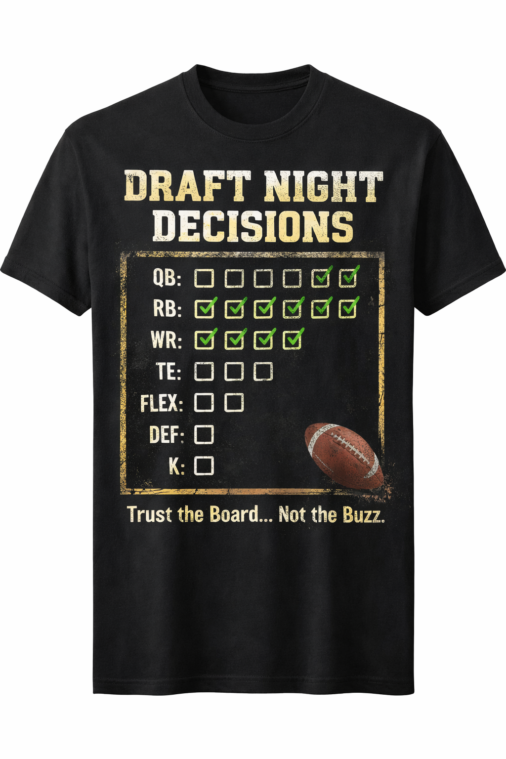 Black NFL Draft Decisions unisex T-shirt by Press It Tees, featuring bold graphic design on the front.