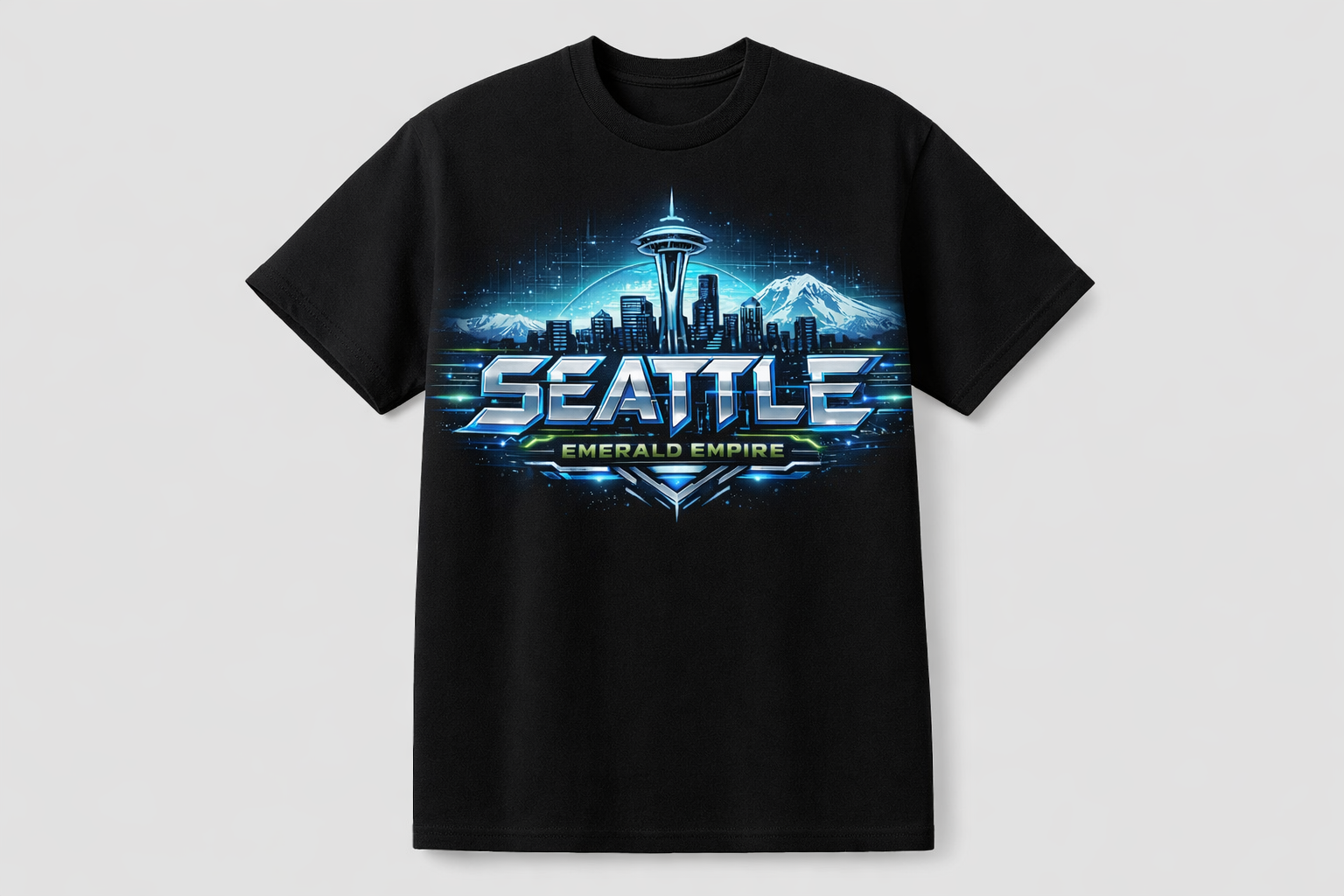 Black Seattle Empire short sleeve unisex T-shirt by Press It Tees, casual clothing with a comfortable fit and bold design.