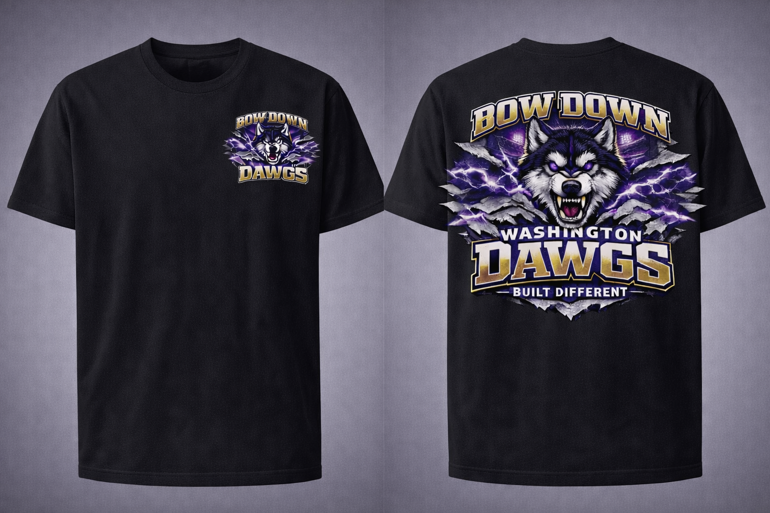 Black Bow Down Huskies unisex short sleeve T-shirt by Press It Tees featuring a front and back design, casual clothing for all.