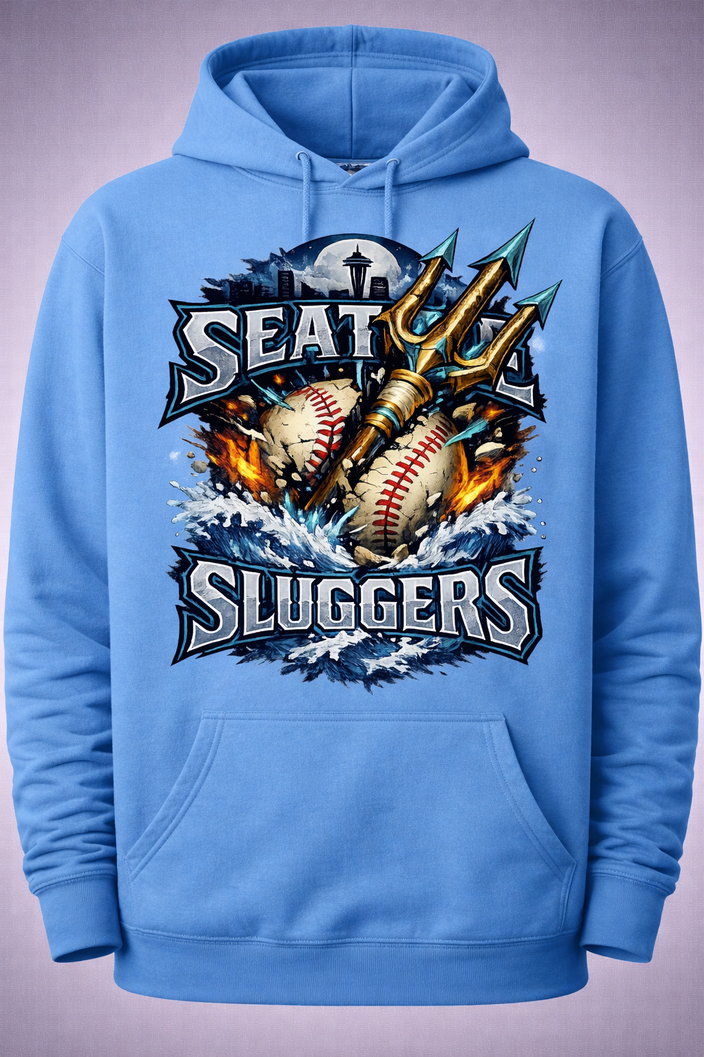 Carolina blue Seattle Sluggers unisex hoodie by Press It Tees, featuring a comfortable casual fit and team logo design.
