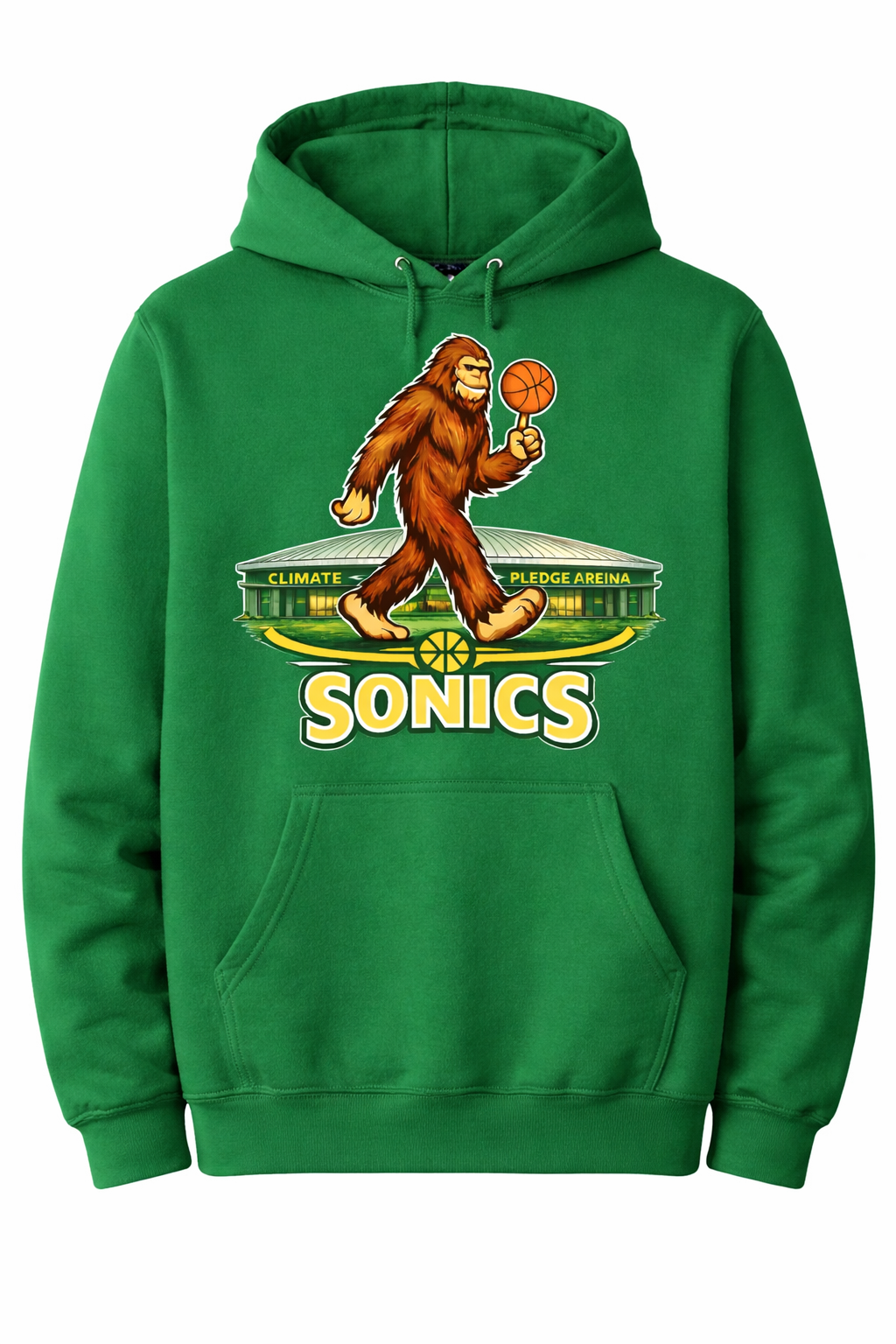 Kelly green Squash Sonics One-sided Hoodie by Press It Tees, unisex casual clothing with a comfortable fit and sporty style.