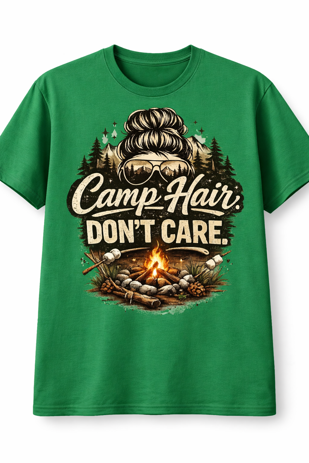 Kelly green Camp Hair unisex short sleeve T-shirt by Press It Tees, showcasing a casual clothing style with a comfortable fit.