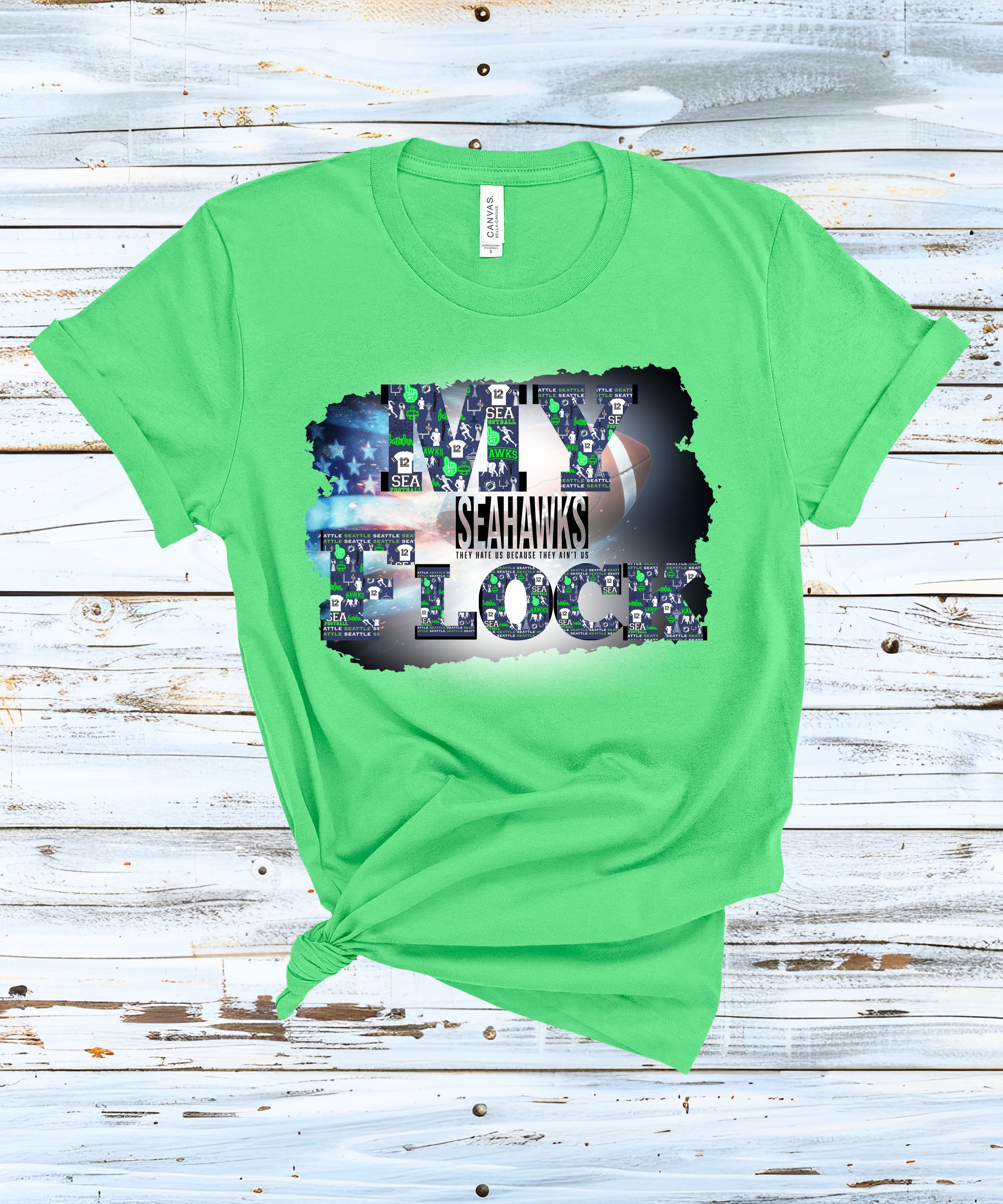 Seattle Football My Flock unisex short sleeve T-shirt featuring the Hawks logo by Press It Tees.