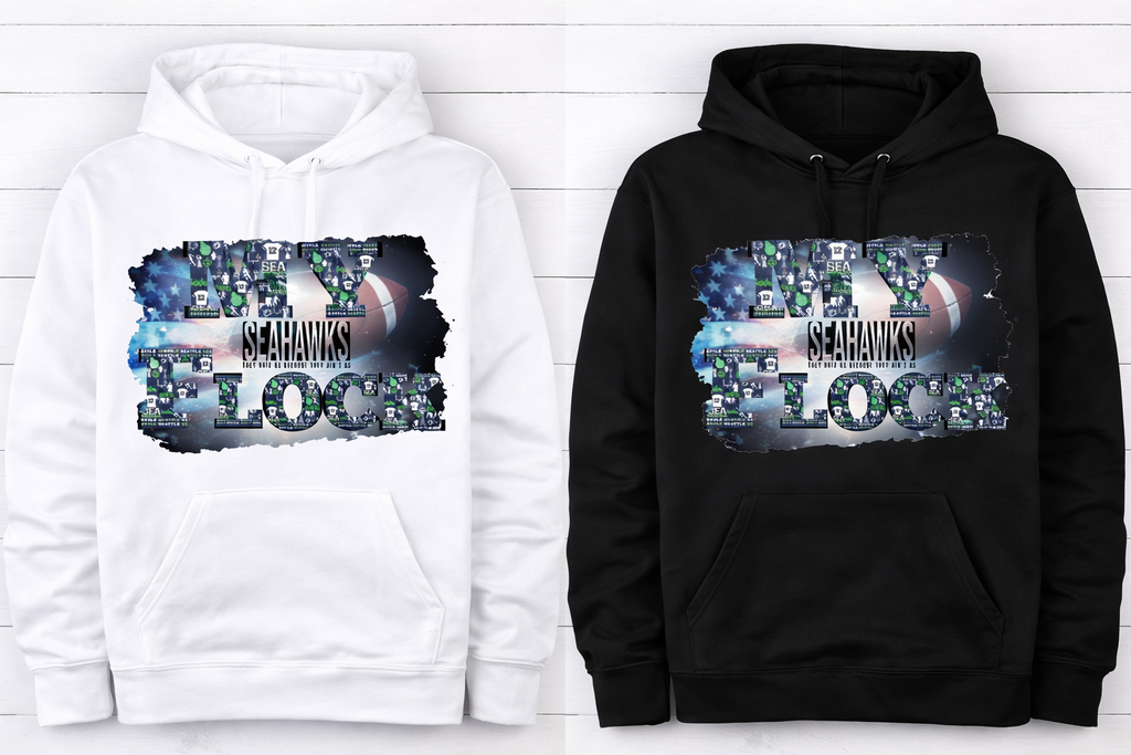 Unisex Seattle My Flock hoodie by Press It Tees featuring a black and white design, casual clothing with a comfortable fit.