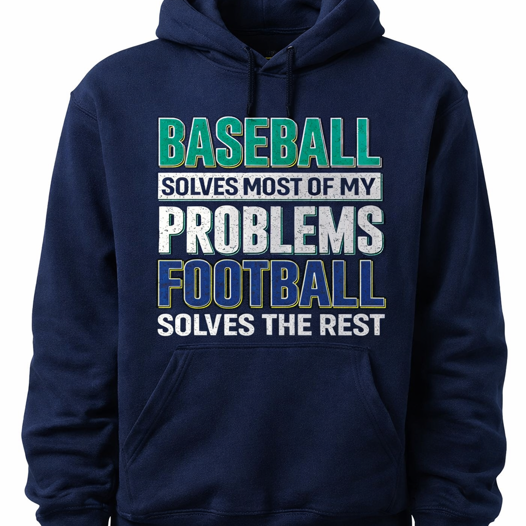 Navy baseball hoodie for men and women with one-sided design, unisex casual clothing by Press It Tees.
