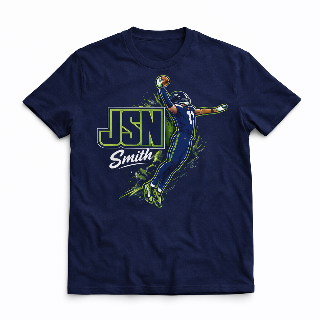 Navy JSN Football Short Sleeve Unisex T-Shirt by Press It Tees, casual clothing with a comfortable fit and simple design.