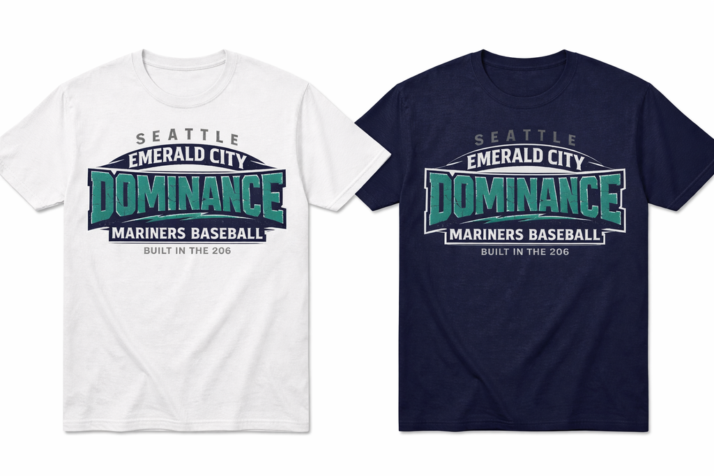 Navy and white unisex baseball T-shirt featuring Emerald City design by Press It Tees, short sleeve, casual clothing.