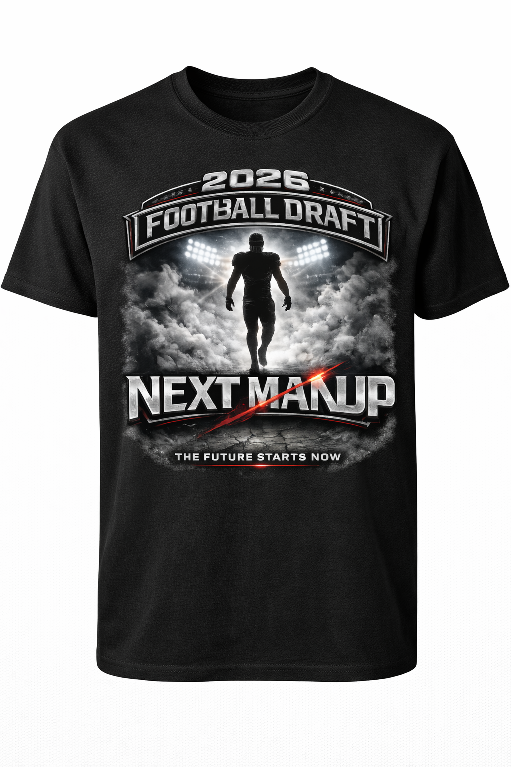 Black 2026 Draft Next Man Up unisex T-shirt by Press It Tees, featuring bold graphic design and comfortable short sleeve fit.