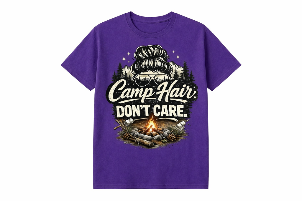 Purple Camp Hair unisex short sleeve T-shirt by Press It Tees, casual clothing with a comfortable fit and stylish design.