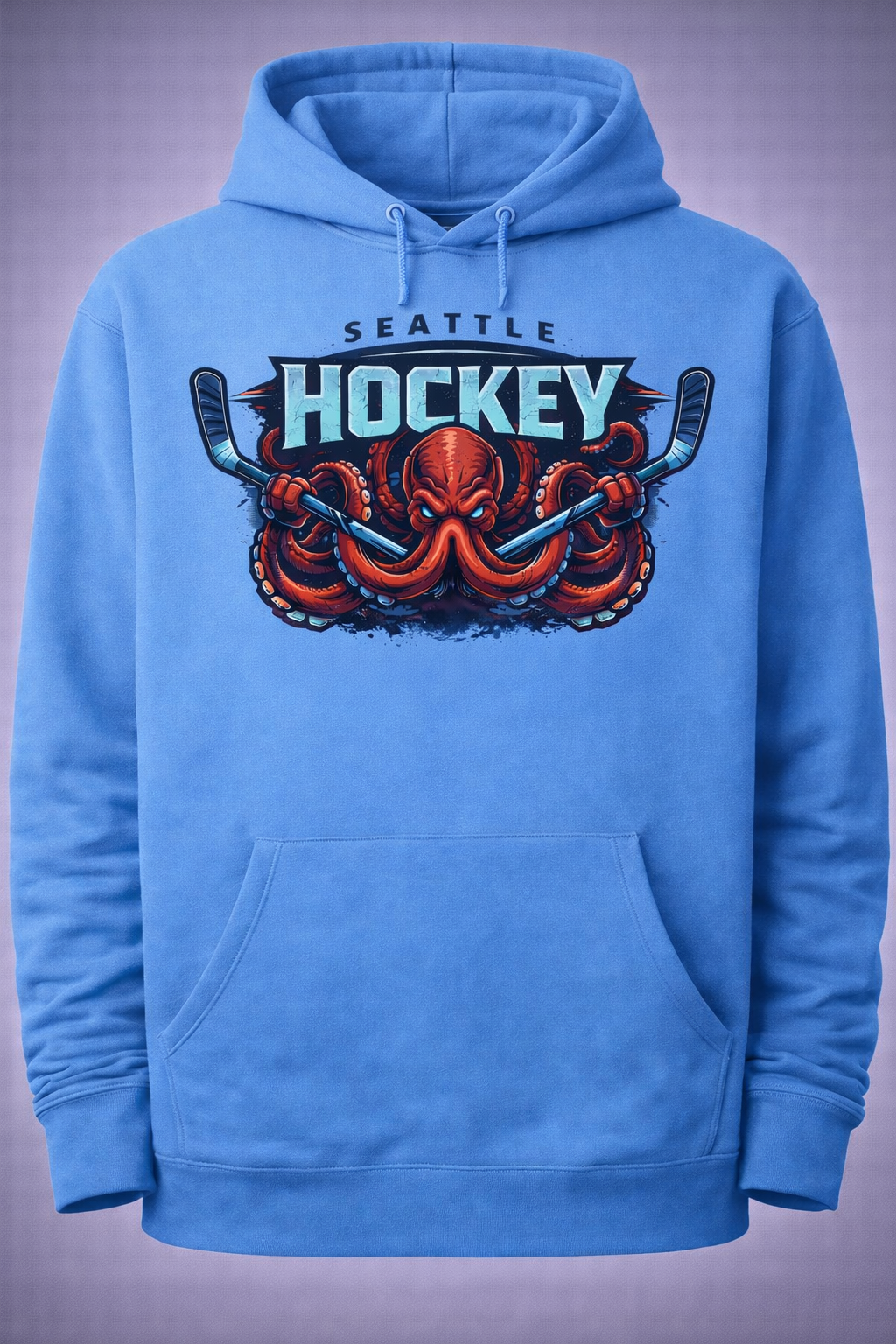 Seattle Hockey Hoodie by Press It Tees in Carolina Blue, unisex clothing with a relaxed fit and sporty design.