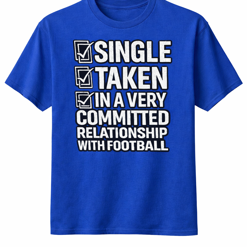Royal blue unisex football-themed short sleeve T-shirt by Press It Tees with "Committed" printed on the front.