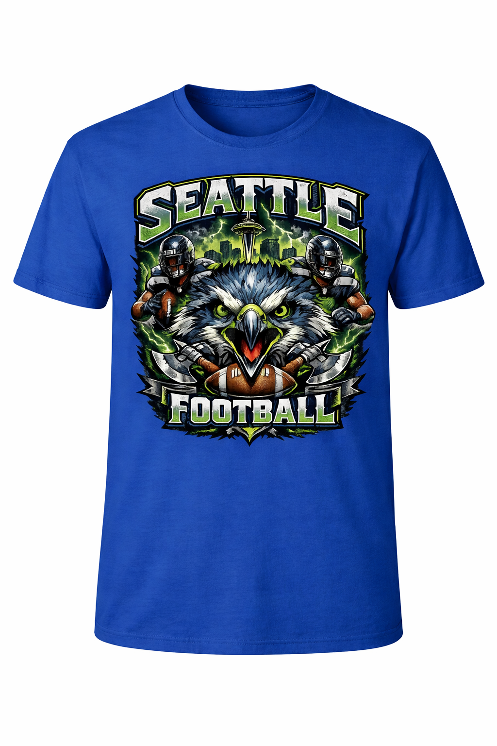 Royal blue Seattle Football unisex short sleeve T-shirt by Press It Tees, showcasing a casual, comfortable clothing style.