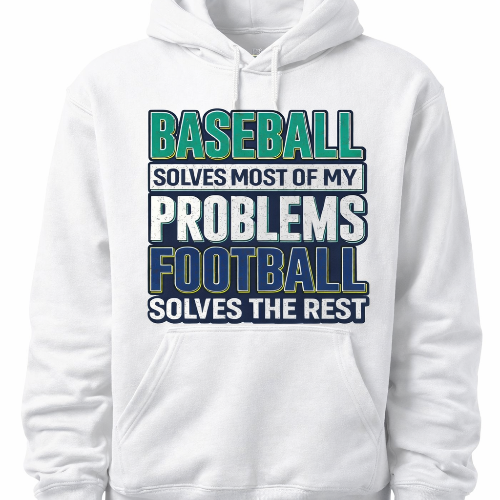 Unisex white hoodie featuring a baseball-themed graphic design, made by Press It Tees, casual clothing for everyday wear.