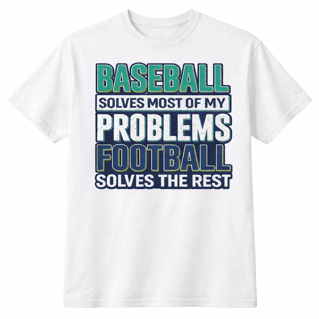 Unisex white baseball-themed short sleeve T-shirt from Press It Tees, casual clothing with graphic design on front