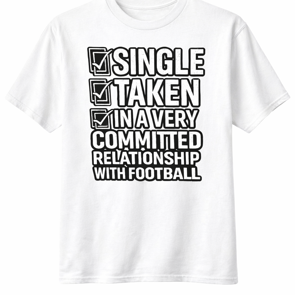 White unisex football-themed T-shirt by Press It Tees, featuring short sleeves and casual, comfortable clothing style.