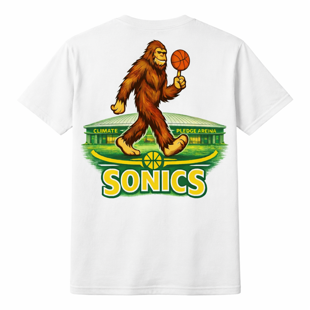 White Press It Tees squash sonics short sleeve unisex T-shirt displayed flat with logo design on front.