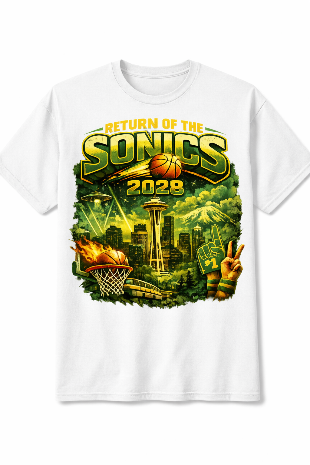 White Return of the Sonics unisex short sleeve T-shirt by Press It Tees, casual clothing with graphic design visible.